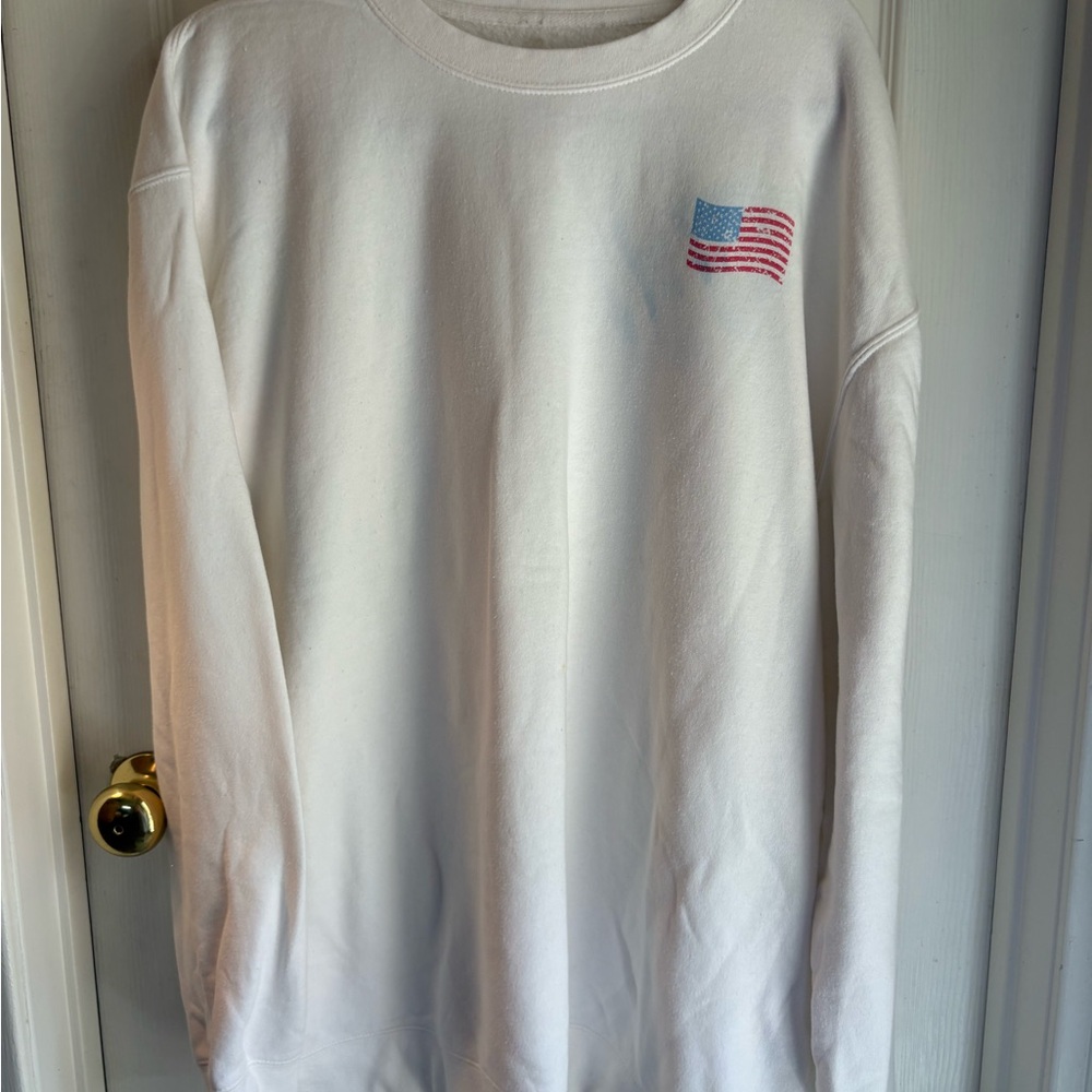 Living Fully Co. by Mallory Ervin Americana  White Sweatshirt with Flag. Size 1X